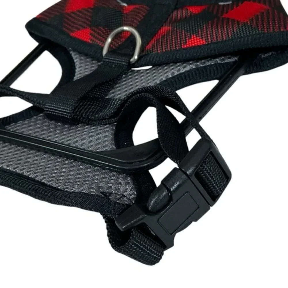 Unique Petz Dog Small Harness Adjustable Comfy Tartan Plaid Red Black SZ S